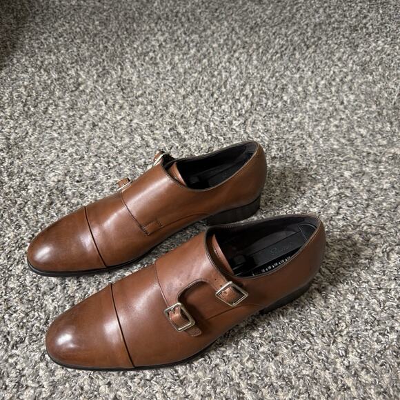 Zara Man Brown Leather Double Monk Strap Cap Toe Dress Shoe Size US 11 EU 45 - Picture 7 of 10